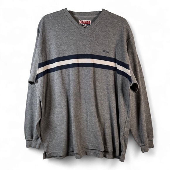 Guess Other - Vintage 90s Guess Jeans Stripe Logo Grunge Skater Thermal Long Sleeve Men Sz Lg
